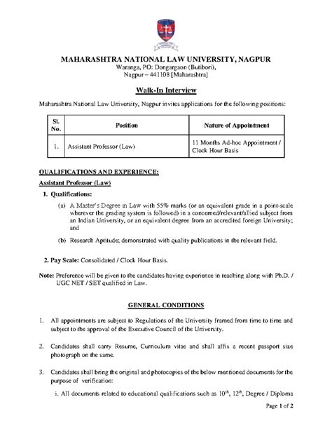 Walk In Interview Faculty June 2024 - Page 1 of 2 MAHARASHTRA NATIONAL ...