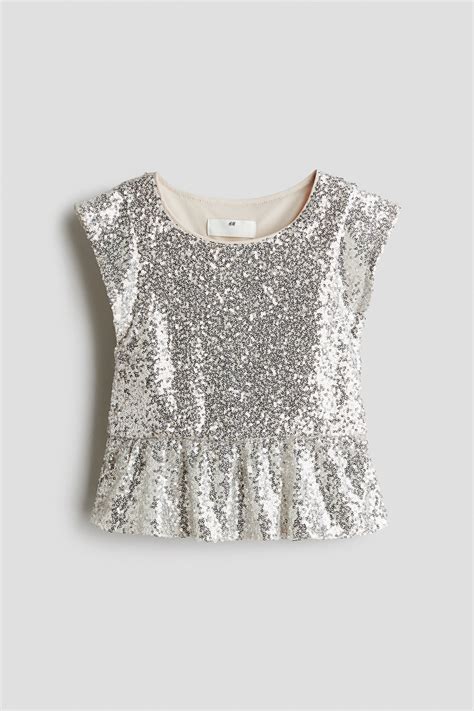 Sequined peplum top - Silver-coloured - Kids | H&M IN