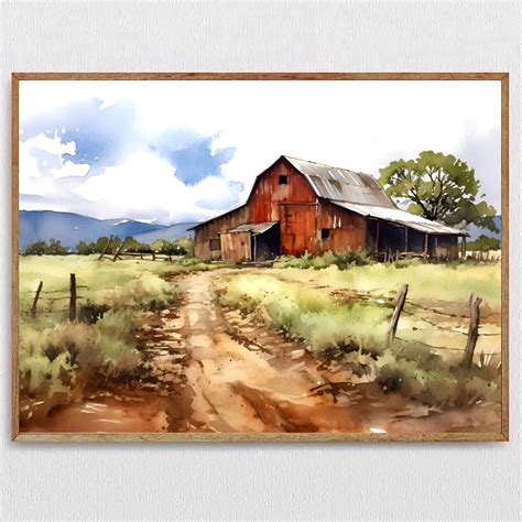 Old Barn Painting Texas Watercolor Print Red Farm Art Farmhouse Wall Art Country Living Artwork ... - painting of a barn