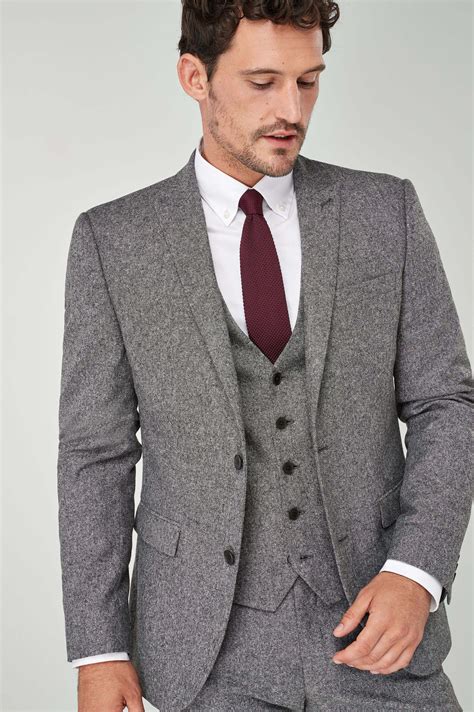 Mens Next Grey Slim Fit Donegal Suit: Jacket - Grey Maroon Wedding Suit ...
