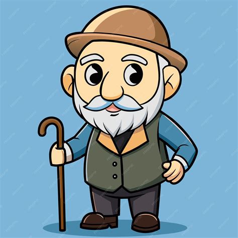 Premium Vector | A cartoon of an old man with a cane and hat