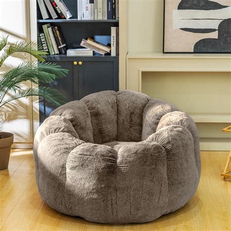 Bean Bag Chair with Filler Included, Faux Fur Comfy Chair with Petal ...