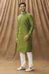 Buy Green Silk Embroidery Mandarin Collar Kurta Set For Men by Arihant ...