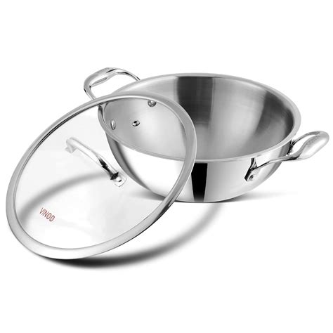 Buy Vinod Platinum Triply Stainless Steel Extra Deep Kadai/Kadhai with ...