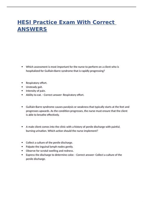 HESI Practice Exam With Correct ANSWERS - Hesi - Stuvia US