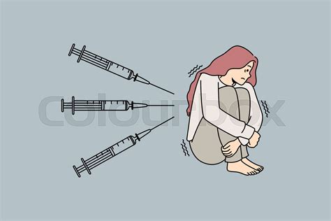 Stressed woman scared of injections | Stock vector | Colourbox
