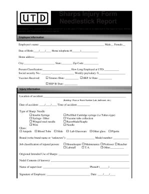 UTD Sharps Injury Form Needlestick Report - Fill and Sign Printable ...