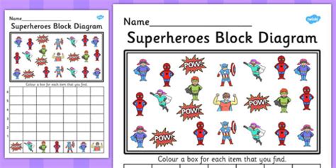 Superheroes Block Diagram Activity Worksheet (teacher made)