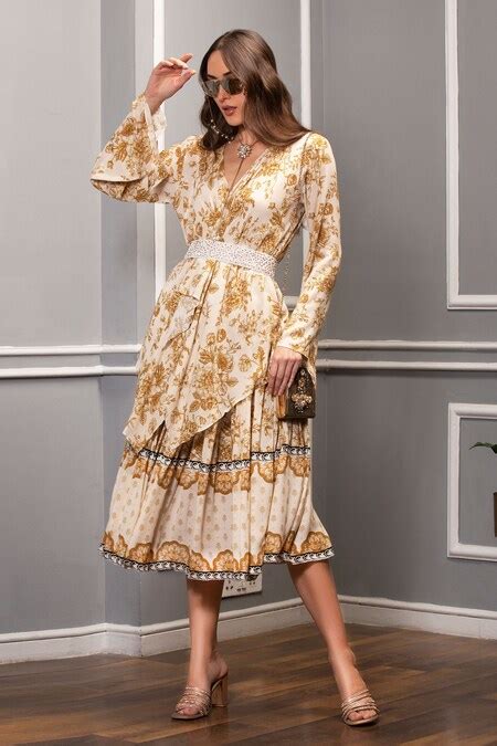 Buy Beige Wrinkled Cotton Floral Print, Bead And Cutdana V Neck ...