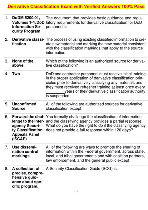 Derivative Classification Exam with Verified Answers 100% Pass ...