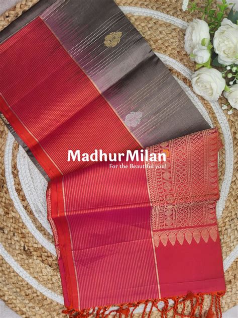 UPPADA SOFT SILK SAREE STEEL GREY PEACH – Madhur Milan