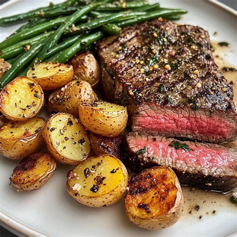 Garlic Herb Steak with Crispy Potatoes & Green Beans