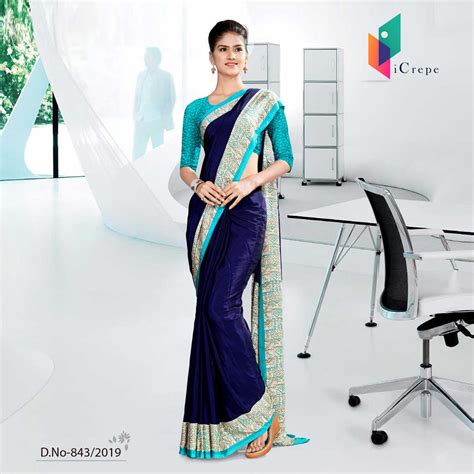 Nevy Blue And Blue Icrepe Corporate Uniform Saree– Uniform Sarees