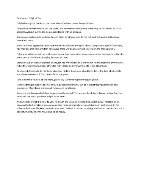 Desiderata Poem Analysis - Enhance Understanding and Reflection - Studocu