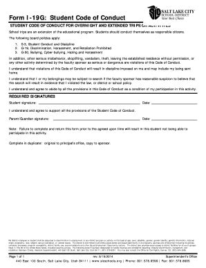 Fillable Online slcschools Form I-19G: Student Code of Conduct - Salt ...