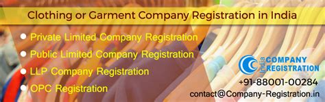 Clothing or Garment Company Registration in India at +91-88001-00284