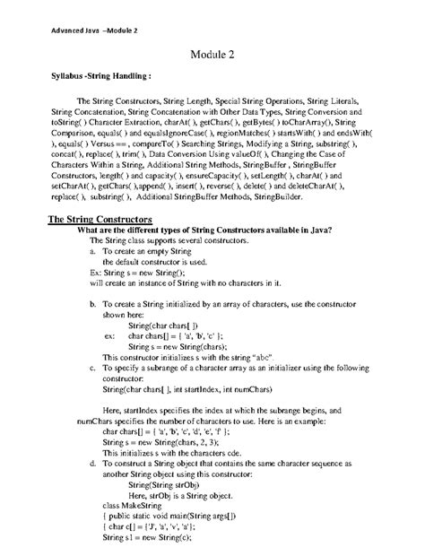 Advanced Java 2 Module 2 Notes: String Handling and Operations - Studocu