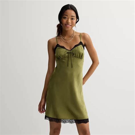 Juniors' Live To Be Spoiled Lace Trim Satin Slip Dress