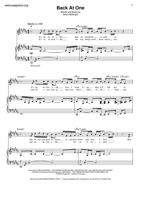 Brian McKnight-Back At One Sheet Music pdf, - Free Score Download ★