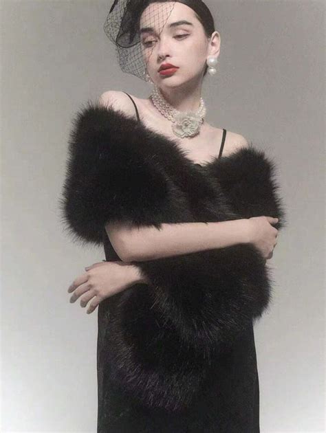 1pc Women's Faux Fox Fur Shawl/Wrap For Wedding, Festival Dress, Easy ...