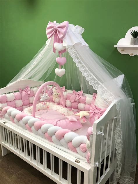 Pink white girl baby bedding for crib. Baby quilt. Cot bedding | Etsy