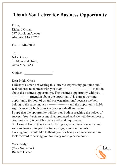 Thank You Letter For Job Opportunity Examples at Emil Bentley blog