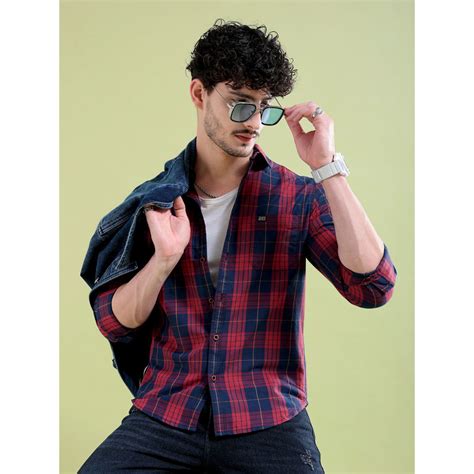 Buy The Indian Garage Co Men Checks Cutaway Collar Casual Shirt Red Online