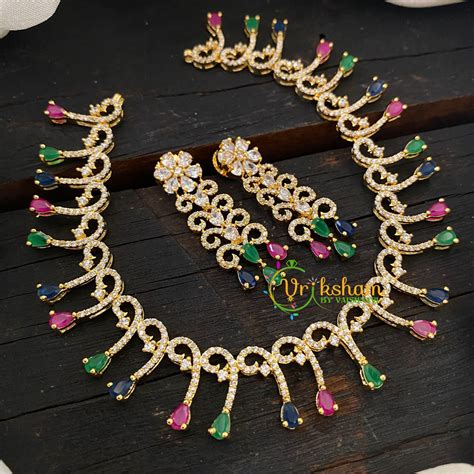 Gold Tone American Diamond Choker Short Neckpiece-G6589 – vrikshamindia