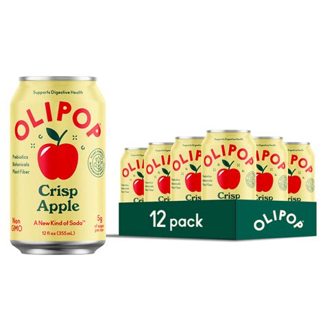OLIPOP Prebiotic Soda, Crisp Apple, 12 fl oz, 12 Pack, Refrigerated ...