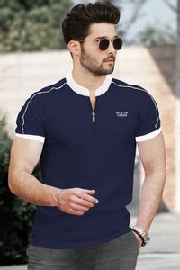 TRIPR Solid Men Mandarin Collar Navy Blue, White T-Shirt - Buy TRIPR ...