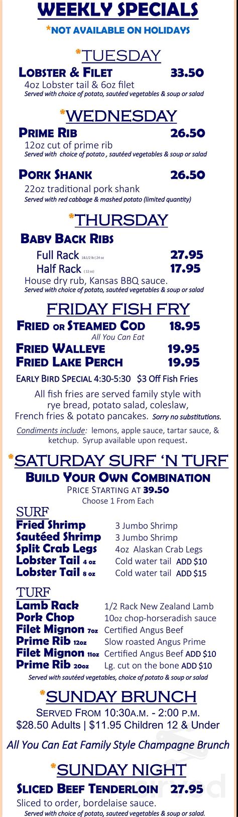 Menu for Weissgerber's Golden Mast Inn in Okauchee, WI | Sirved