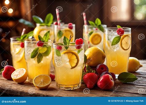 Fancy Lemonade Mocktail Juice Drink With Fresh Citrus Lemons Royalty ...