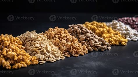 Various breakfast cereals, whole grain cereals, diet healthy food ...