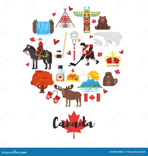 Vector Flat Style Set of Canadian National Cultural Symbols. Stock ...