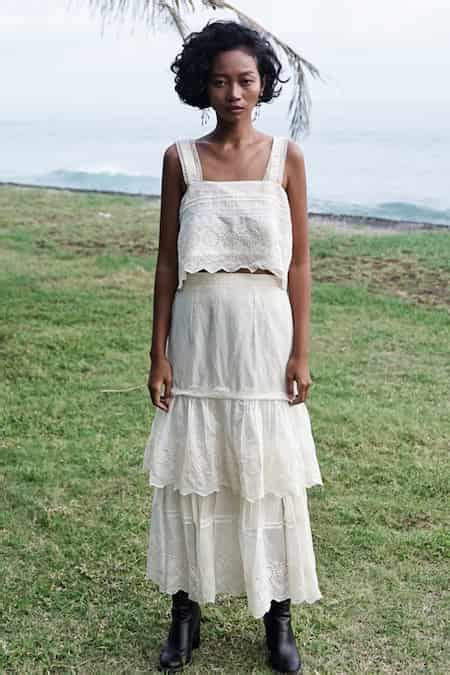 Buy Ivory 40% , 60% , Chanderi Lace Work Sawyer Skirt For Women by Baju ...