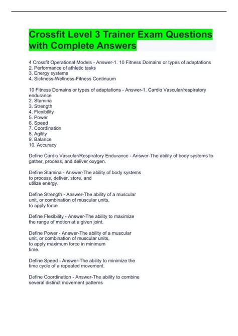 Crossfit Level 3 Trainer Exam Questions with Complete Answers ...