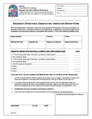 Fillable Online ENGINEERS STRUCTURAL OBSERVATION / INSPECTION REPORT ...