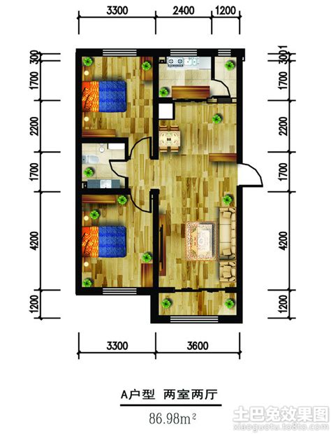 87平米两室两厅室内设计平面图_土巴兔装修效果图