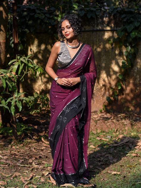 Cotton Zari Purple Saree With Tassels|Bengani Jawa Kusum|Suta