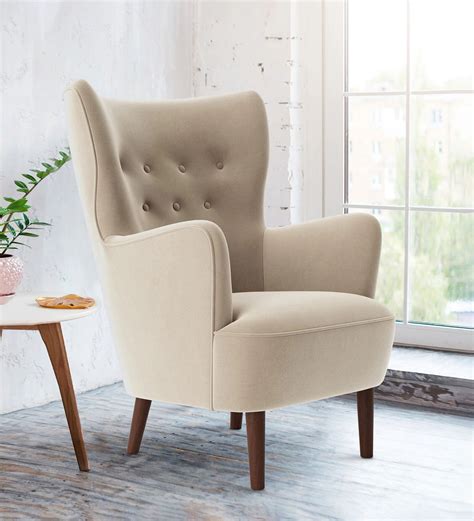 Mash Velvet Wing Chair In Beige Colour