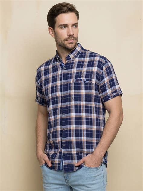 Buy KUONS AVENUE Men Cotton Checkered Indigo Shirt Online
