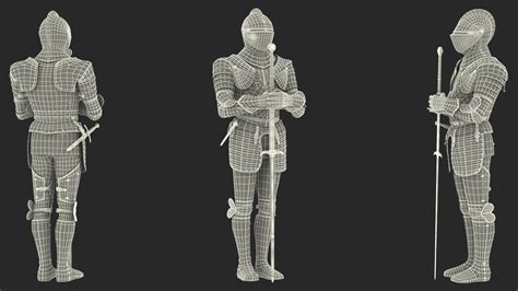 3D Medieval Knight Black Gold Full Armor Standing Pose | 3D Molier ...