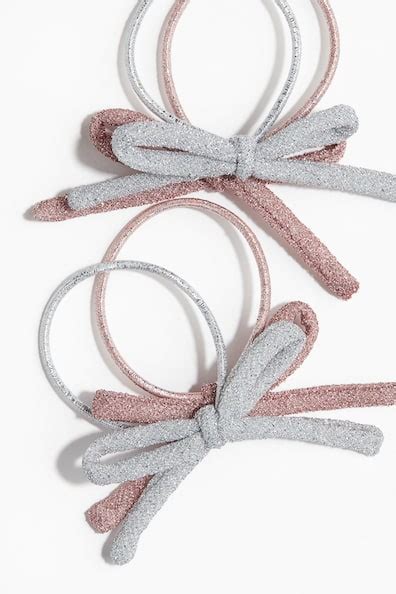 4-pack bow-detail hair elastics - Pink/Silver-coloured - Ladies | H&M IN