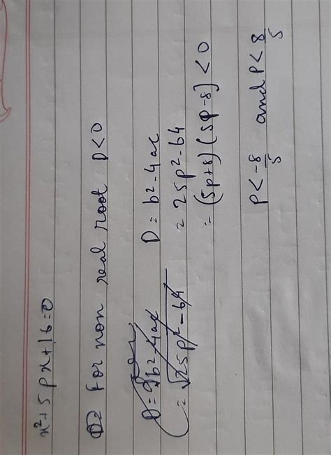 The value of p so that the quadratic equation x + 5px + 16 = 0 has no ...