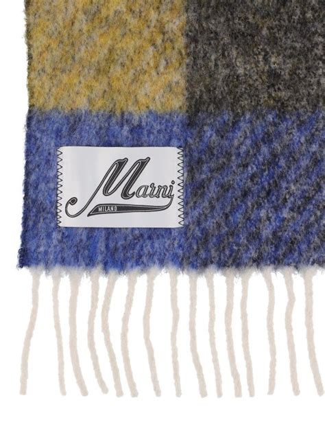 Fringed check alpaca blend scarf - Marni - Women | Luisaviaroma