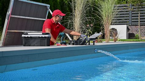 Residential Swimming Pool Technician Performing Regular Maintenance ...