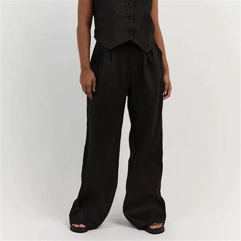 NORAH BLACK LINEN PANT Size ten Inside button... - Depop