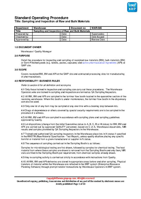 WAR 085 Sampling and Inspection of Raw and Bulk Materials sample ...