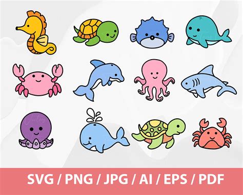 Sea Animal Clipart - Ocean Animals, Cute Sea Animal Cliparts, Sea ...