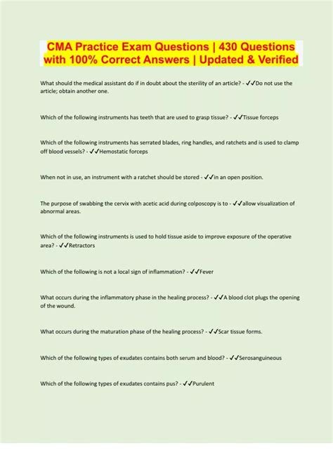 CMA Practice Exam Questions | 430 Questions with 100% Correct Answers ...